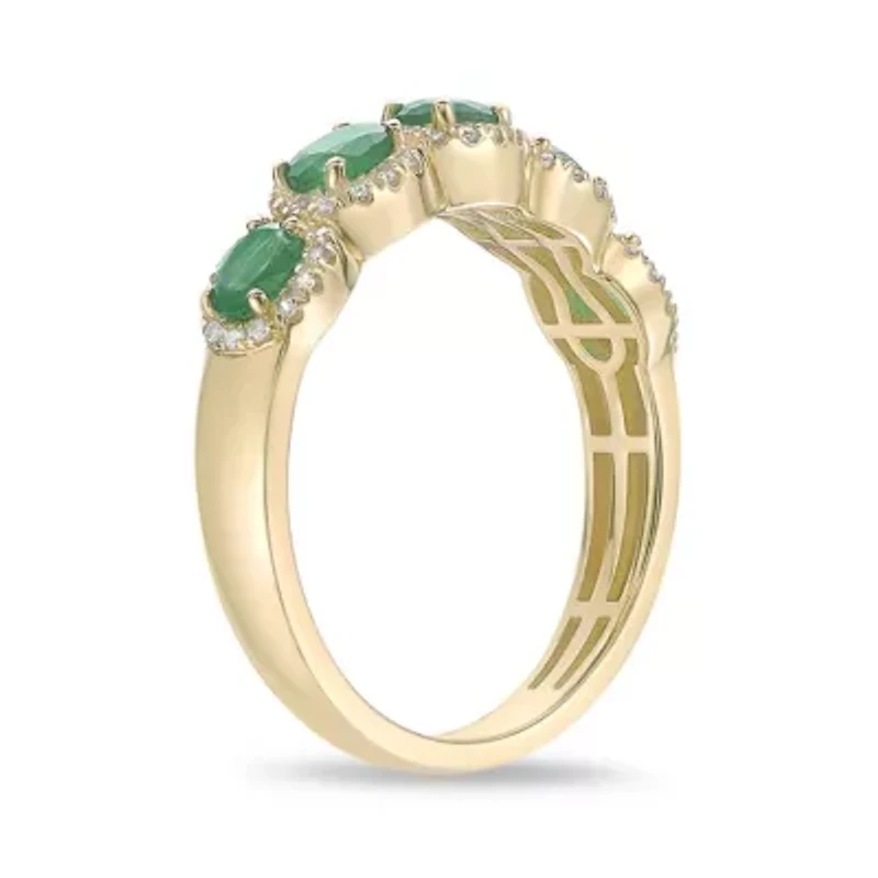 10K Gold Emerald and 1/4 ct. t.w. Diamond Ring