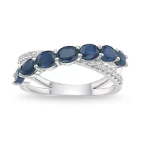 10K White Gold Sapphire and 1/10 ct. t.w. Diamond Ring