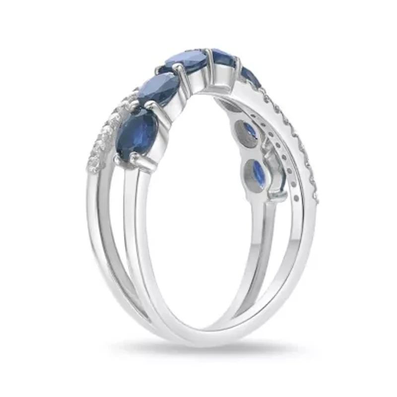 10K White Gold Sapphire and 1/10 ct. t.w. Diamond Ring