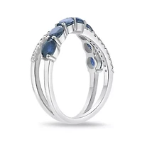 10K White Gold Sapphire and 1/10 ct. t.w. Diamond Ring