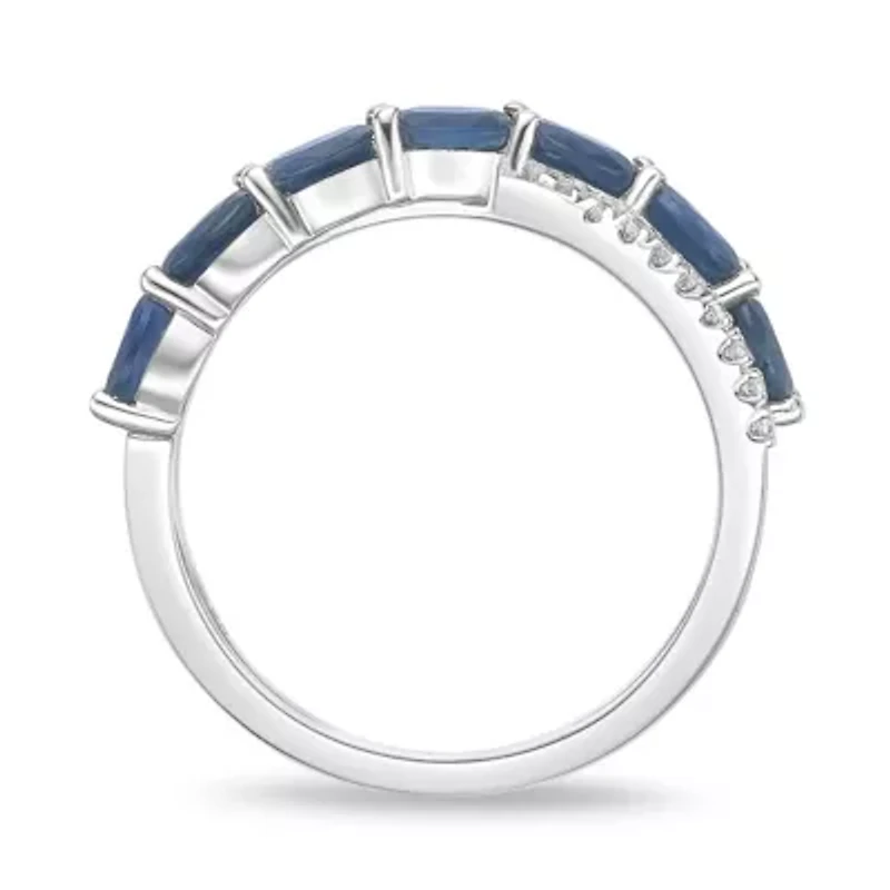 10K White Gold Sapphire and 1/10 ct. t.w. Diamond Ring