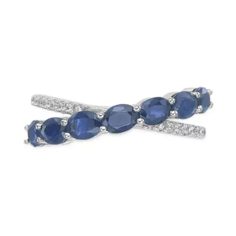 10K White Gold Sapphire and 1/10 ct. t.w. Diamond Ring