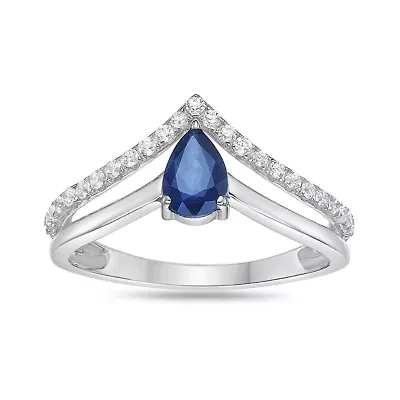 10K White Gold Sapphire and 1/5 ct. t.w. Diamond Ring