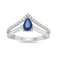 10K White Gold Sapphire and 1/5 ct. t.w. Diamond Ring