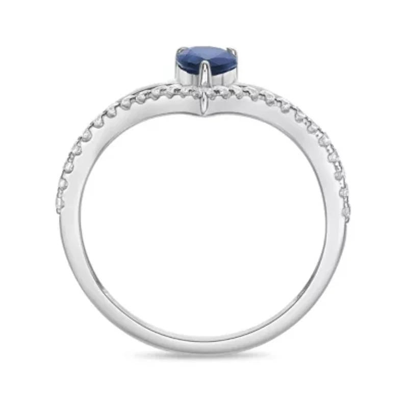 10K White Gold Sapphire and 1/5 ct. t.w. Diamond Ring