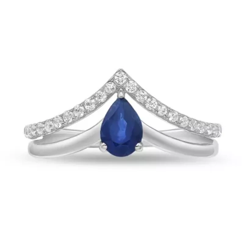 10K White Gold Sapphire and 1/5 ct. t.w. Diamond Ring