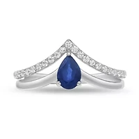 10K White Gold Sapphire and 1/5 ct. t.w. Diamond Ring