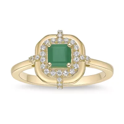 10K Gold Emerald and 1/5 ct. t.w. Diamond Ring