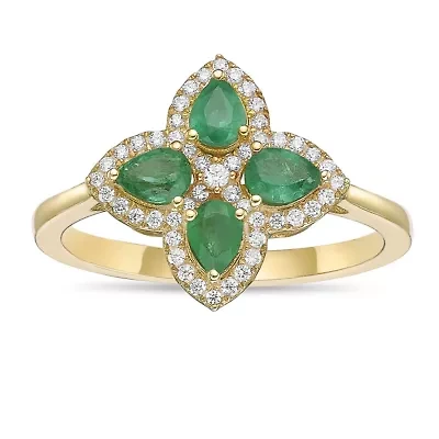 10K Gold Emerald and 1/5 ct. t.w. Diamond Ring