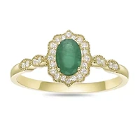 10K Gold Emerald and 1/8 ct. t.w. Diamond Ring