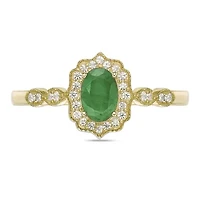 10K Gold Emerald and 1/8 ct. t.w. Diamond Ring