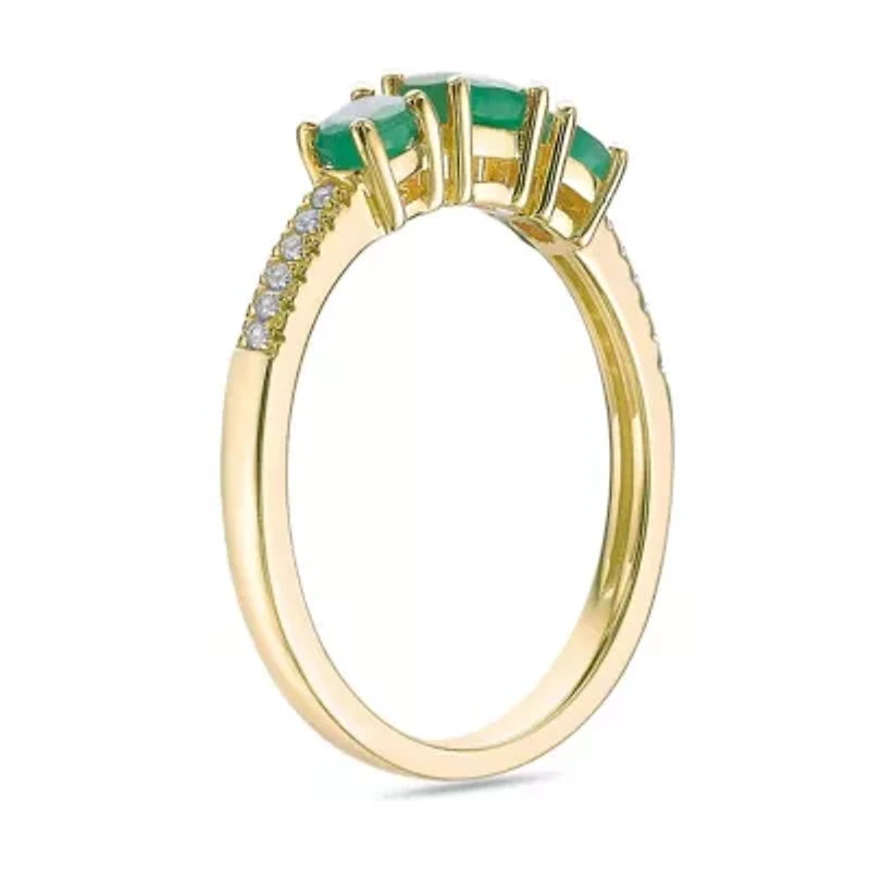 10K Gold Emerald and Diamond Accent Ring
