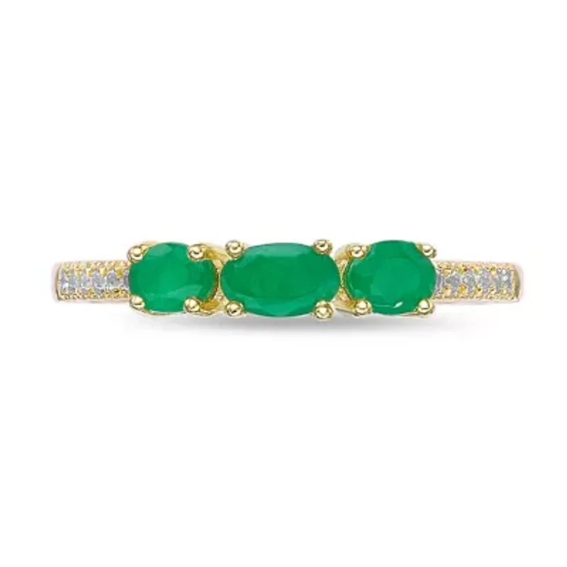10K Gold Emerald and Diamond Accent Ring