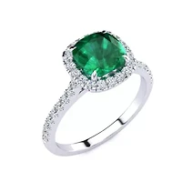 2 Carat Cushion Cut Created Emerald and Halo Diamond Ring Sterling Silver