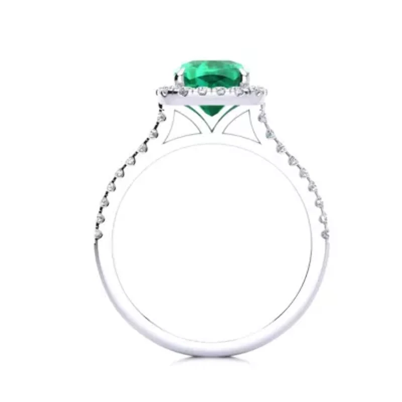 2 Carat Cushion Cut Created Emerald and Halo Diamond Ring Sterling Silver