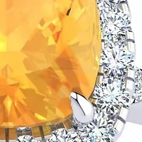 2 Carat Cushion Cut Citrine and Halo Diamond Ring Sterling Silver