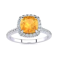 2 Carat Cushion Cut Citrine and Halo Diamond Ring Sterling Silver