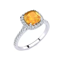 2 Carat Cushion Cut Citrine and Halo Diamond Ring Sterling Silver