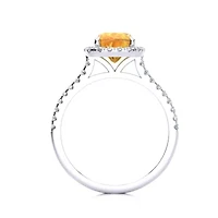 2 Carat Cushion Cut Citrine and Halo Diamond Ring Sterling Silver