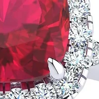 Lab Created 2 Carat Cushion Cut Ruby and Halo Diamond Ring Sterling Silver