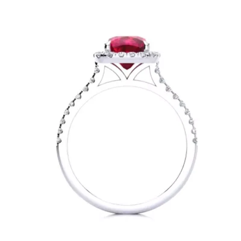 Lab Created 2 Carat Cushion Cut Ruby and Halo Diamond Ring Sterling Silver