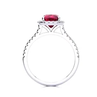Lab Created 2 Carat Cushion Cut Ruby and Halo Diamond Ring Sterling Silver