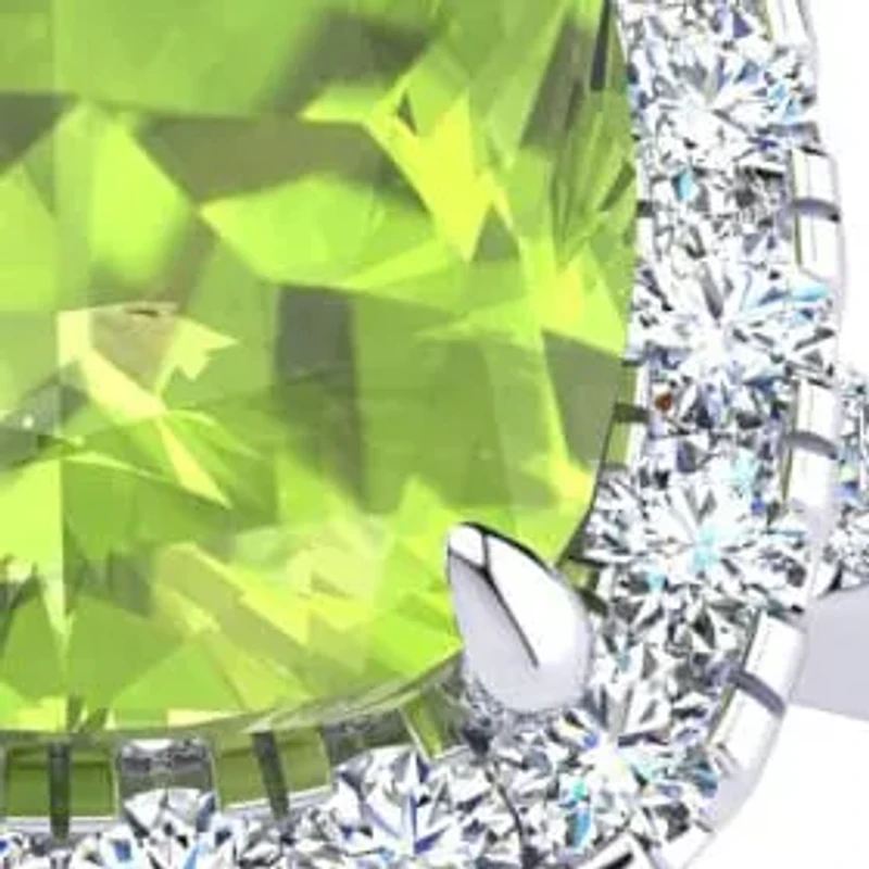 2 Carat Cushion Cut Peridot and Halo Diamond Ring Sterling Silver