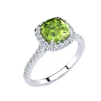 2 Carat Cushion Cut Peridot and Halo Diamond Ring Sterling Silver