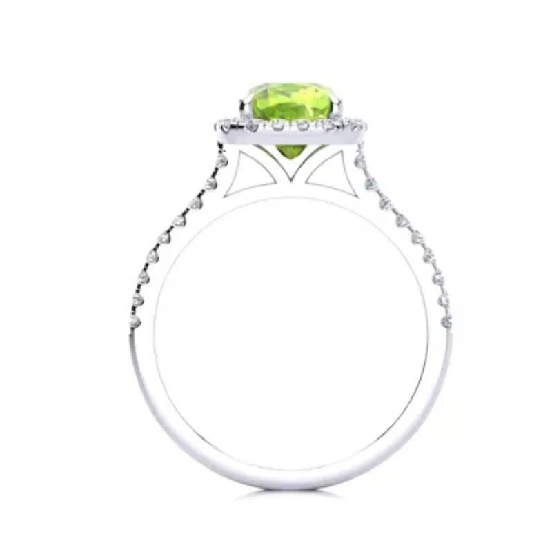 2 Carat Cushion Cut Peridot and Halo Diamond Ring Sterling Silver