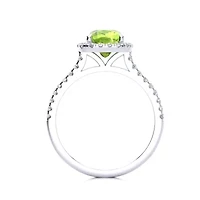 2 Carat Cushion Cut Peridot and Halo Diamond Ring Sterling Silver