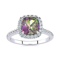 2 Carat Cushion Cut Mystic Topaz and Halo Diamond Ring Sterling Silver