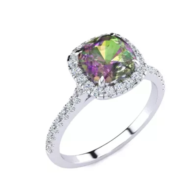 2 Carat Cushion Cut Mystic Topaz and Halo Diamond Ring Sterling Silver