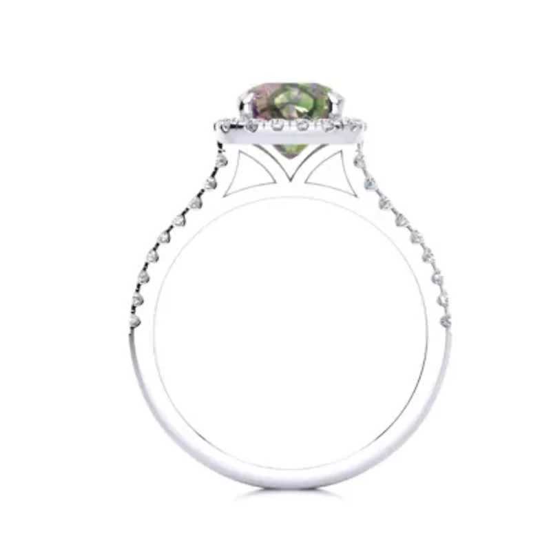 2 Carat Cushion Cut Mystic Topaz and Halo Diamond Ring Sterling Silver