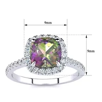 2 Carat Cushion Cut Mystic Topaz and Halo Diamond Ring Sterling Silver