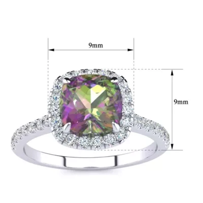 2 Carat Cushion Cut Mystic Topaz and Halo Diamond Ring Sterling Silver