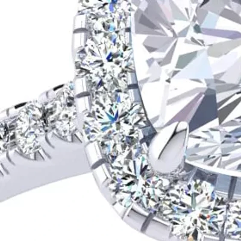 Lab Created 2 Carat Cushion Cut Moissanite and Halo Diamond Ring Sterling Silver