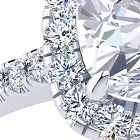 Lab Created 2 Carat Cushion Cut Moissanite and Halo Diamond Ring Sterling Silver