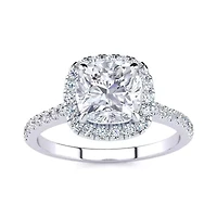 Lab Created 2 Carat Cushion Cut Moissanite and Halo Diamond Ring Sterling Silver