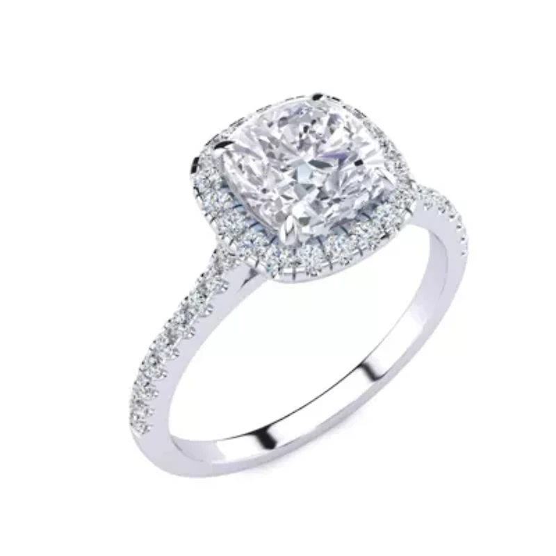 Lab Created 2 Carat Cushion Cut Moissanite and Halo Diamond Ring Sterling Silver