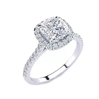 Lab Created 2 Carat Cushion Cut Moissanite and Halo Diamond Ring Sterling Silver
