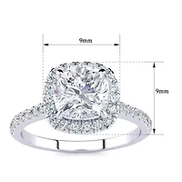 Lab Created 2 Carat Cushion Cut Moissanite and Halo Diamond Ring Sterling Silver