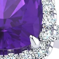 2 Carat Cushion Cut Amethyst and Halo Diamond Ring Sterling Silver