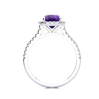 2 Carat Cushion Cut Amethyst and Halo Diamond Ring Sterling Silver