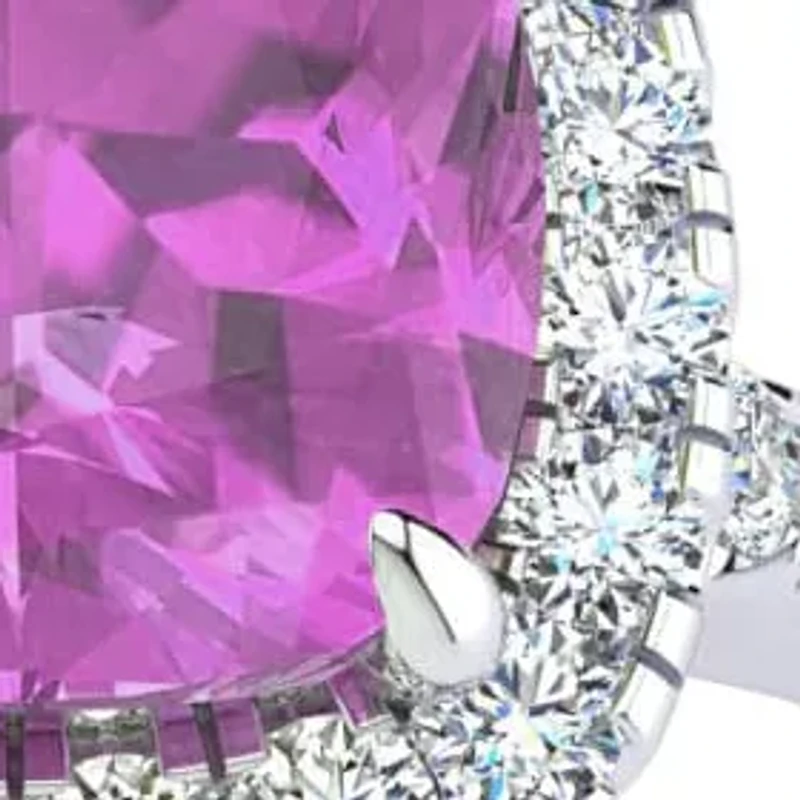 Lab Created 2 Carat Cushion Cut Pink Sapphire and Halo Diamond Ring Sterling Silver