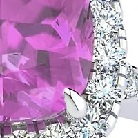 Lab Created 2 Carat Cushion Cut Pink Sapphire and Halo Diamond Ring Sterling Silver