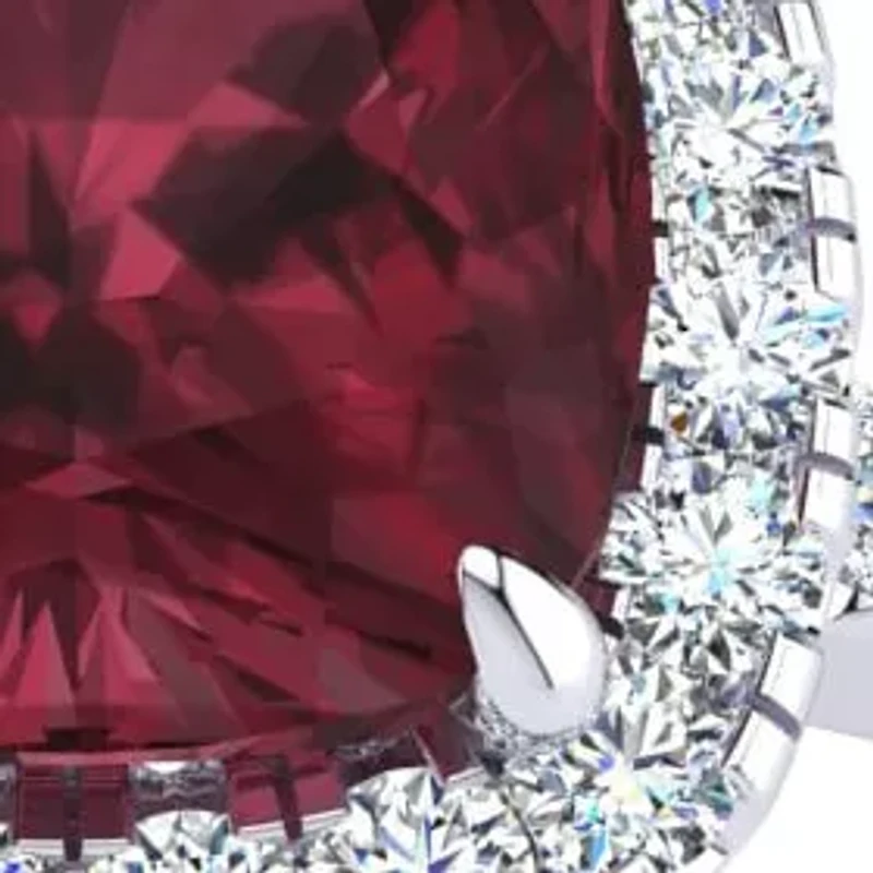 2 Carat Cushion Cut Garnet and Halo Diamond Ring Sterling Silver