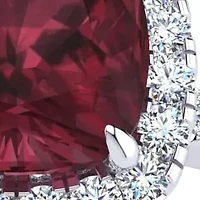 2 Carat Cushion Cut Garnet and Halo Diamond Ring Sterling Silver