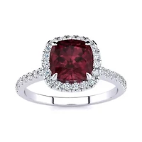 2 Carat Cushion Cut Garnet and Halo Diamond Ring Sterling Silver