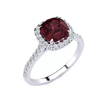 2 Carat Cushion Cut Garnet and Halo Diamond Ring Sterling Silver