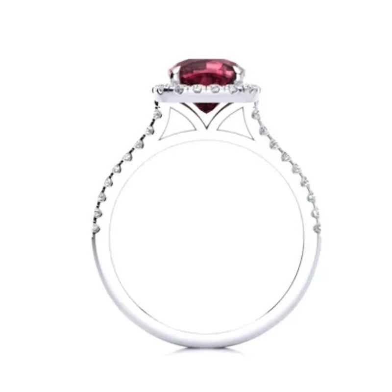 2 Carat Cushion Cut Garnet and Halo Diamond Ring Sterling Silver